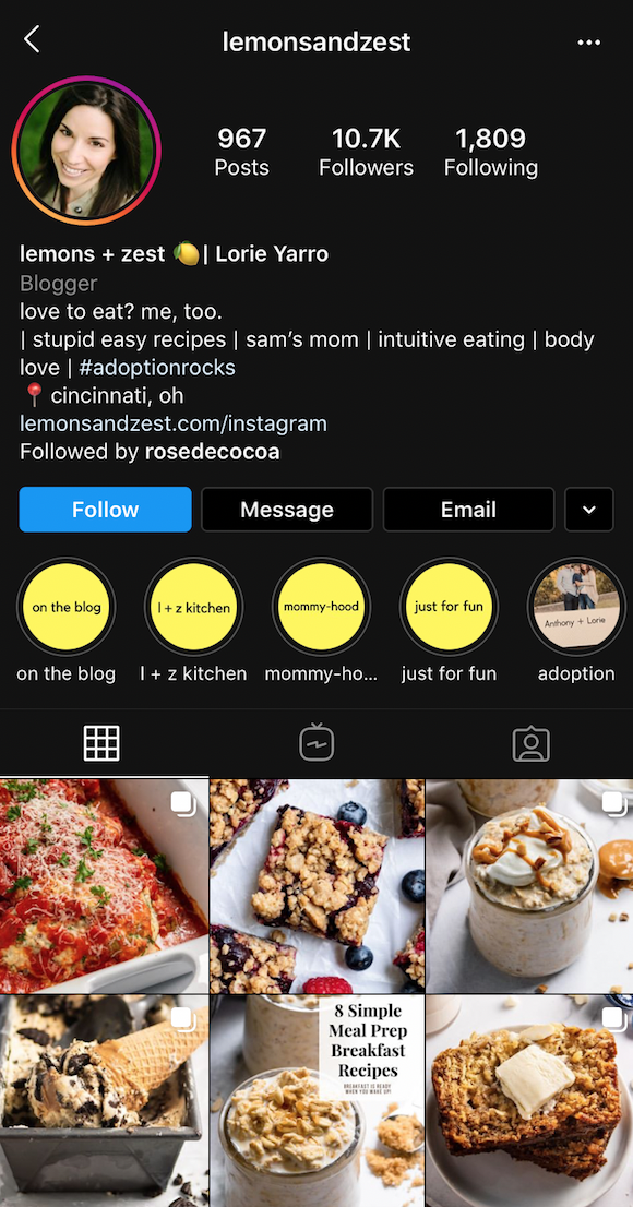 洛里·亚罗的Instagram美食账号