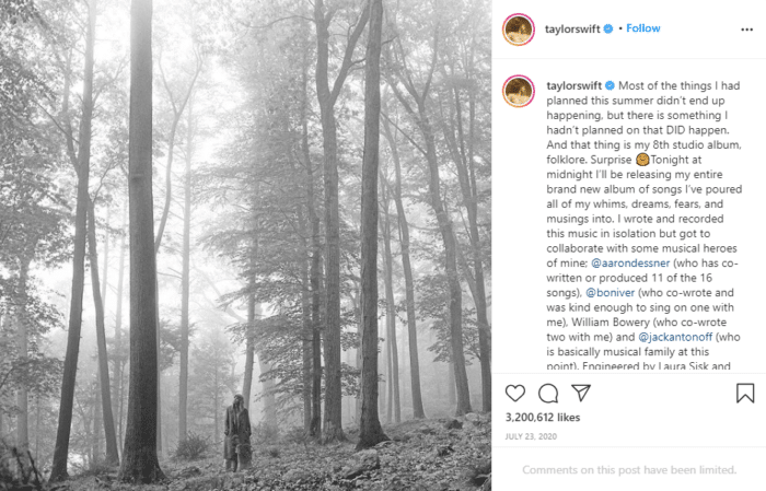 泰勒·斯威夫特是instagram上粉丝最多的人