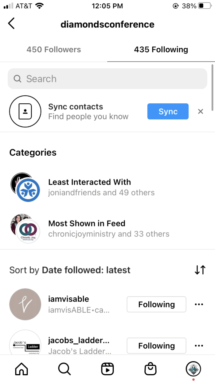 Instagram“关注”账号截图