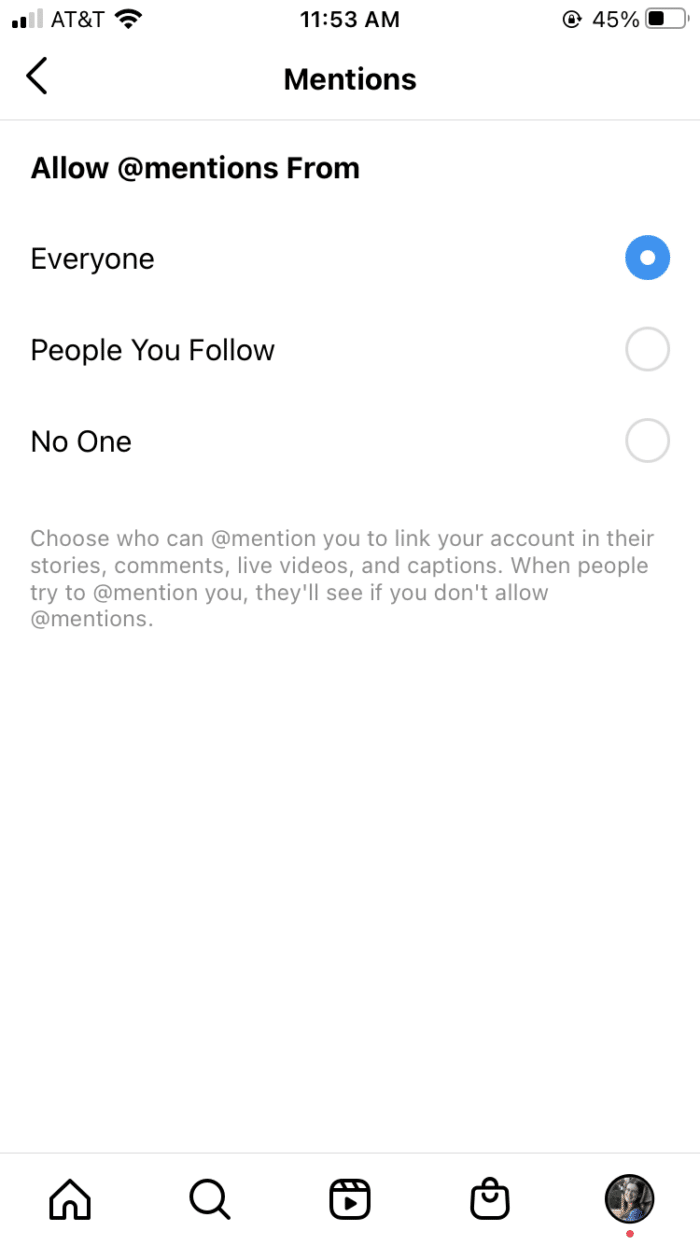 Instagram的照片提到选项