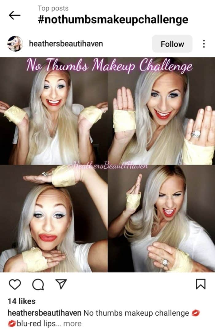 Instagram截图没有拇指化妆挑战