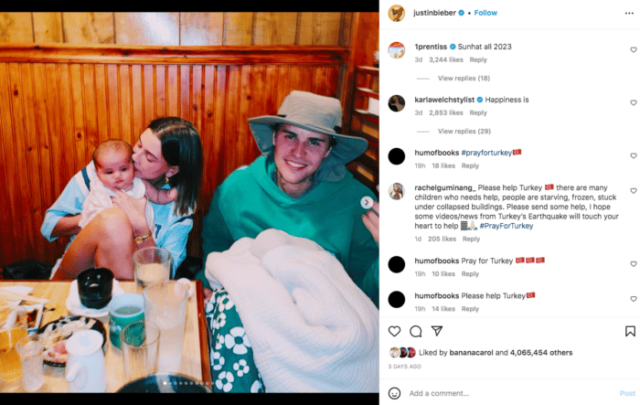 贾斯汀·比伯和海莉·比伯在餐厅的照片
