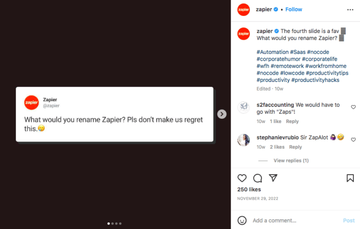 品牌Zapier在instagram上重命名游戏的照片